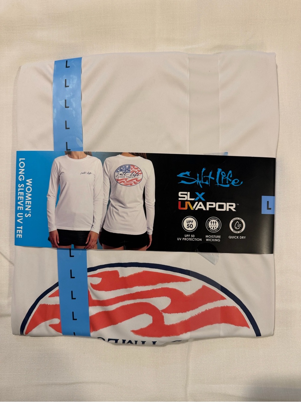 Salt Life Women's Long Sleeve Tee - White with Red and Navy Graphic